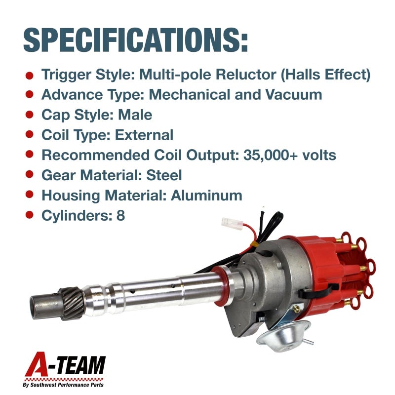 A-Team Performance R2R Complete Distributor - Ready 2 Run Compatible with Chevy SBC BBC 283-454 Series - Automotive Replacement Ignition Parts Two-Wire Installation with Red Cap - Image 3
